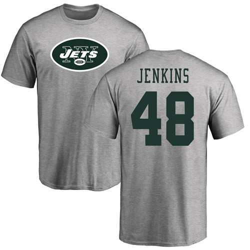 New York Jets Men Ash Jordan Jenkins Name and Number Logo NFL Football #48 T Shirt